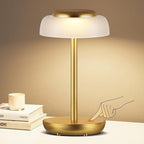 QiMH Battery Operated LED Table Lamp, 5000mAh Rechargeable Cordless Lamp, Stepless Dimmable Touch Control, Small Waterproof Desk Night Light for Living Room, Bedroom, Outdoor Bar (Gold)