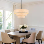 19.7" Black Drum Chandelier 4-Light Vintage Modern Chandelier Light Fixture with Linen Shade Retro Farmhouse Drum Chandeliers for Dining Room, Kitchen Island, Foyer, Entryway Bedroom