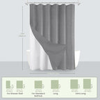 Inhousolu Boho Farmhouse Shower Curtain with Fabric Liner Set, Faux Linen Textured, 12 Metal Hooks Luxury Weighted Hem, Washable Wrinkle Free Bath Curtain for Hotel Bathroom 60" W x 72" L Grey