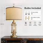 23.75'' Table Lamps Set of 2 for Living Room Bedroom Industrial Farmhouse Metal Touch Lamps with USB A+C Ports, Night Light Vintage Nightstand Bedside Lamp, Bulbs Included, Champagne Gold