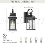 Outdoor Wall Lights 15 Inch Waterproof Porch Lights Outdoor Matte Black Outside Light Fixtures for House with Water Ripple Glass E26 Socket 2 Pack