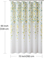 90 Inch Fabric Shower Curtain, Extra Long Yellow and Sage Green Floral Shower Curtains for Bathroom, Waterproof Bathroom Curtains, 72" W x 90" H