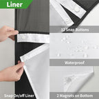 No Hooks Needed Linen Textured Shower Curtain with Snap-in Fabric Liner Set,Black Hotel Luxury Decor Shower Curtains for Bathroom with Mesh Top Window,Waterproof & Washable,71Wx74H