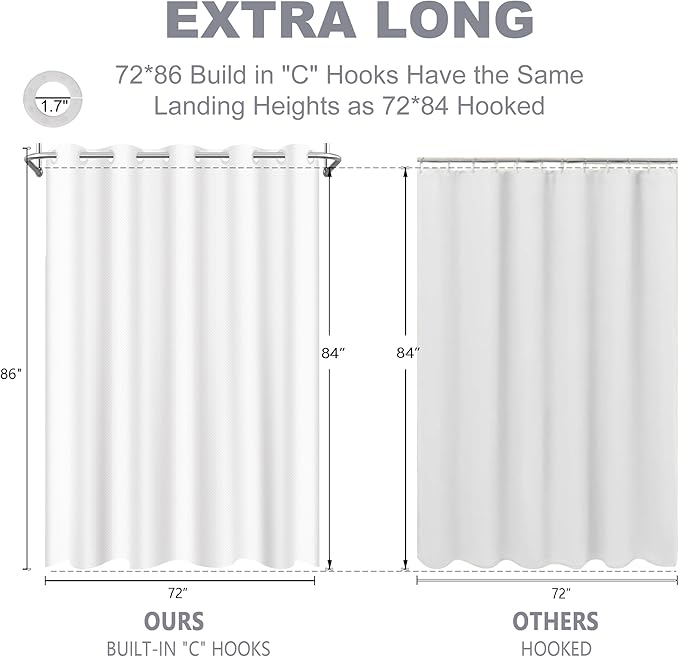 No Hook Shower Curtain, White Modern Chevron Striped Luxury Hotel Style, Washable Waterproof Fabric for Bathroom, 15 Seconds Quick Install, 72W x 86L Inches