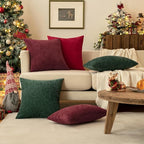 MIULEE Pack of 2 Christmas Green Throw Pillow Covers 12x20 Inch Soft Chenille Pillow Covers for Sofa Living Room Couch Solid Dyed Cases
