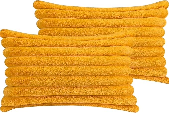 12x20 Throw Pillow Covers Set of 2, Decorative Faux Fur Covers for Bed, Couch Soft Fluffy Pillow Cover with Velvet Back for Living Room, Neutral Home Décor Accent for Sofa - Yolk Yellow