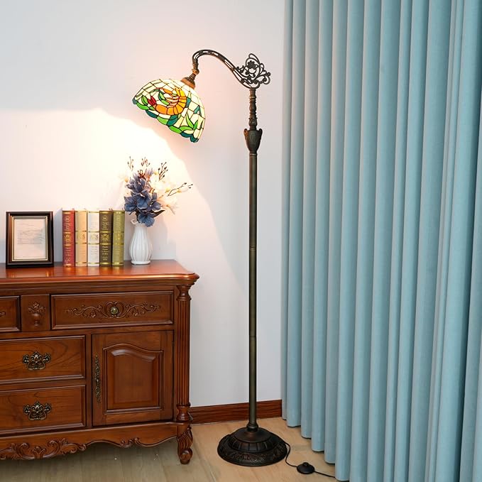 Tiffany Floor Lamp 12 Inch Stained Glass Orange Shrimp Tiffany Style Reading Lamp Retro Home Decoraton Comfortable And Relaxing Atmosphere Suitable Living Room Bedroom Coffee Shop Restaurant Study
