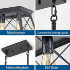 HuixuTe 5-Light Farmhouse Pendant Light for Dining Room, Rustic Kitchen Island Lighting, Adjustable Height Chandeliers for Kitchen, Dining Room Table Black