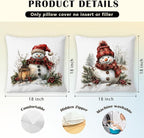 JINYO Vintage Red Plaid Christmas Snowman Pillow Covers 18x18 Set of 2, Snowman Christmas Decor, Rustic Winter Red Berries Pine Cone Botanical Throw Pillow Covers for Couch Living Room Bedroom
