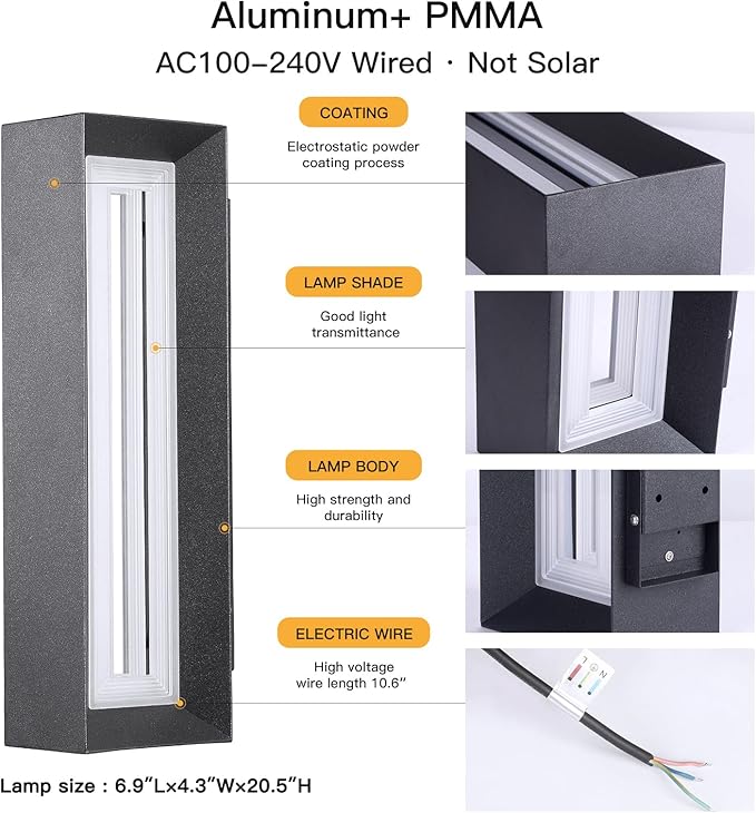 Outdoor Wall Light Hard Wired, 21" Modern Wall Sconce AC100-240V, Waterproof Garage Exterior Lighting Fixture Wall Mount, 3000K Front Porch Lamp, Large LED Sconce Light for House Outside Patio
