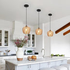 Amber Glass Pendant Lights Kitchen Island 1 Light 9.25 in Glass Globe Pendant Light Fixture Adjustable Modern Farmhouse Pendant Lighting for Bedroom Dining Room (1 Pack)
