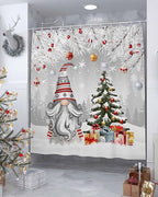 Vandarllin Christmas Gnome Shower Curtain, Winter Merry Christmas Tree Balls Shower Curtains Set with Hooks, Grey Waterproof Fabric Bathroom Curtains Decor Home Accessories,Stall 36 X 72 Inch