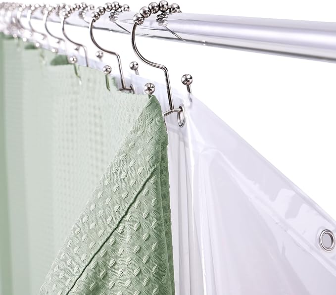 3 in 1 Waterproof Waffle Weave Shower Curtain and Clear Liner Set with 12 Stainless Steel Hooks Double Sided for Bathroom 72 Inches Heavy Duty Polyester Fabric Shower Curtains 72x72