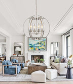 Brushed Nickel Chandelier Globe 24" Dining Room Lighting Fixtures Ceiling Hanging Pendant Lighting with Clear Glass Shades Modern Farmhouse Chandeliers for Foyer Bedroom Kitchen Living E26