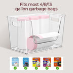 Delamu 2 Set Pantry Organizers and Storage, Trash Bag Holder Under Sink Organizer for 4-13 Gal Bags, Trash Bag Dispenser with Bamboo Top for Onion, Potato, Garlic, Clear (11-7/32"L*7" W*7-1/8"H)