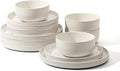 Frewinky Ceramic Dinnerware Sets for 4, Round Reactive Glaze Porcelain Plates and Bowls Sets, Scratch Resistant Modern Dishes Set, Dishwasher & Microwave Safe, Service for 4-White