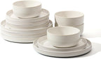 Frewinky Ceramic Dinnerware Sets for 4, Round Reactive Glaze Porcelain Plates and Bowls Sets, Scratch Resistant Modern Dishes Set, Dishwasher & Microwave Safe, Service for 4-White