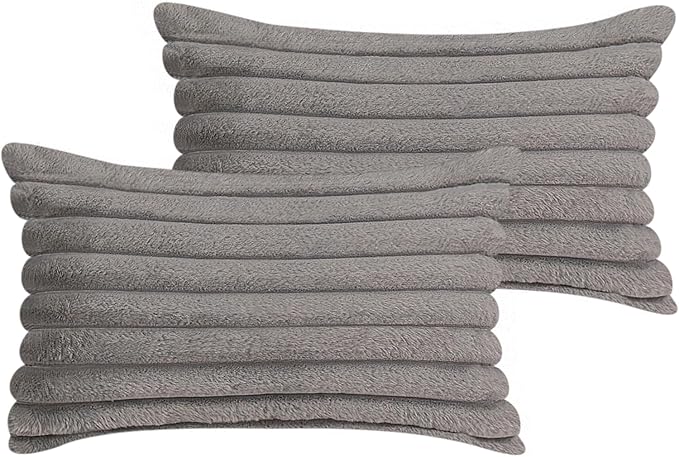 12x20 Throw Pillow Covers Set of 2, Decorative Faux Fur Covers for Bed, Couch Soft Fluffy Pillow Cover with Velvet Back for Living Room, Neutral Home Décor Accent for Sofa - Dark Gray