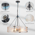 XINGQI Black Glass Chandeliers Modern 4-Light Farmhouse Pendant Lighting Fixtures Elegant Round Chandeliers for Dining Room Kitchen Island Living Room Entryway