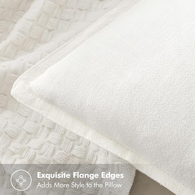 MIULEE Decorative Linen Pillow Covers 20x20 Inch Cream White Boho Farmhouse Neutral Christmas Couch Throw Pillows for Bed Pack of 2 Accent Modern Pillowcase Sofa Livingroom Home Decor