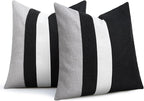 Adabana Set of 2 Linen Pillow Covers Decor Square Patchwork Throw Pillow Covers 18x18 Inch Farmhouse Cushion Covers Decorative Couch Bedroom Sofa Living Room,Black