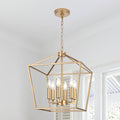 MELUCEE 16-inch Wide Farmhouse Chandelier Gold, 6-Light Vintage Openwork Cage Pendant Lighting Lantern Hanging Ceiling Light, Ideal for Kitchen Island Dining Areas Foyer, E12 Base