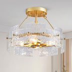 XINGQI Modern Gold Ceiling 4-Light Farmhouse Water Ripple Glass Ceiling Lighting Fixture 15.7" Drum Ceiling Lights for Bedroom Dining Room Living Room Hallway Entryway Closet