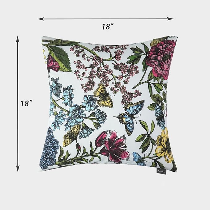 Water Resistant Outdoor Throw Pillows for Patio Furniture,18x18 Inch Decorative Pillows Set of 2 with Insert,Hidden Zipper Headrests for Sofa Couch Chair(Butterfly Flower)