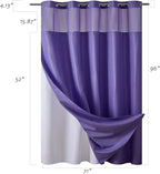 Furlinic Extra Long No Hook Waffle Weave Shower Curtain with Snap in Fabric Liner Set,Heavy Duty Textured Bathroom Curtains with See Through Window,Waterproof & Machine Washable,Purple,71x96 Inch
