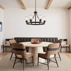 6-Light Farmhose Chandelier for Dining Room Light Fixture Oil Rubbed Bronze Kitchen Pendant Light Round Rustic Ceiling Hanging Lighting with Glass Globes Adjustable Height Metal E26