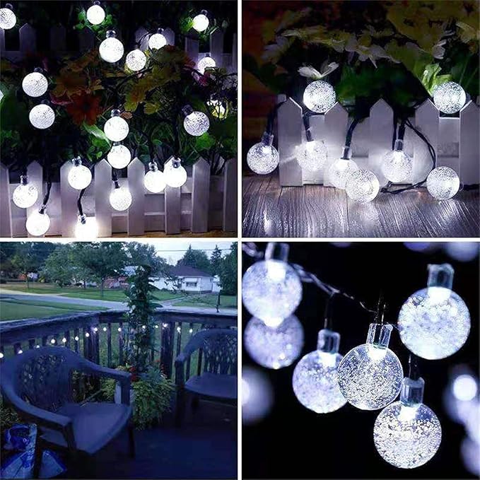 2-Pack 72FT 120 LED White Crystal Globe Solar String Lights Outdoor, Waterproof Solar Christmas Lights for Outside, 8 Lighting Modes Christmas Decorations for Garden Yard Porch Wedding Party Patio