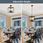 Black Chandelier Dining Room Light Fixtures,4-Light Farmhouse Chandelier Metal Cage Hanging Pendant Lighting Adjustable Height,Industrial Hanging Lights for Kitchen Island Dining Room Hallway Foyer