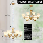 6-Light Gold Chandeliers for Dining Room with Frosted Glass Modern 47.2'' Ceiling Hanging Light Fixtures Classic Farmhouse Pendant Lighting for Kitchen Island, Dining Table, Adjustable Height