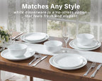 ONEMORE Plates and Bowls Set for 4 - Microwave & Dishwasher Safe Porcelain Dinnerware Set Service for 4 - Ceramic Dishes Set(12 Pcs) - White