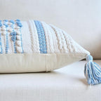 18x18 Boho Blue Decorative Pillow Cover with Cording and Tassels Handmade Accent Woven Textured Square Throw Pillow Case for Couch Sofa Farmhouse Living Room Home Decor