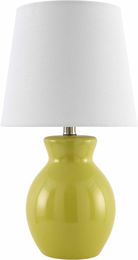 BoutiqueRugs Liliac Boho Ceramic Bedside Table Lamp for Bedroom Nightstand - End Side Lighting for Living Room - Shade Cotton - Mustard, White - 15" H