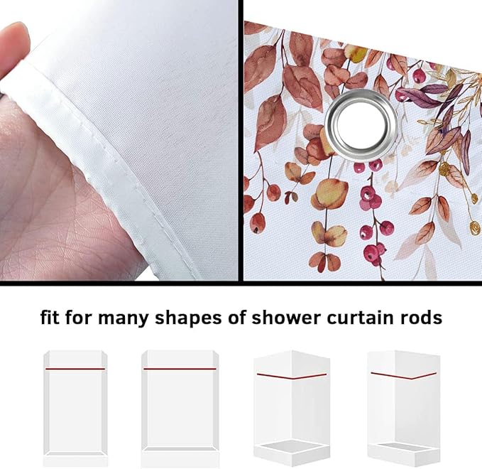Fall Pumpkin Boho Shower Curtain Set, Farmhouse Autumn Eucalyptus Leaves Thanksgiving Harvest Shower Curtain, Cute Seasonal Bathroom Curtain Yellow Teal Fall Bath Accessories with Hooks,72"X72"