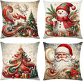 Christmas Throw Pillow Covers 16x16 Set of 4 Winter Holiday Decorative Pillowcase Reindeer Snowman Christmas Tree Santa Farmhouse Home Decor for Sofa Couch Cushion
