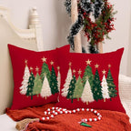 AACORS Christmas Pillow Covers 18X18 Set of 2,Watercolor Christmas Tree Stars Decoration Holiday Farmhouse Winter Pillow Case for Sofa Couch Decor（Red） AA231-18-2