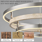 3 Ring LED Chandelier Nickel Round Chandelier Light Fixture Dimmable Foyer Chandeliers Light Weathered Wood Circular Chandeliers for Dining Room Entry Bedroom Office Living Room