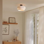 GLOBE Electric 66000138 2-Light Semi-Flush Mount Ceiling Light, Matte Black, 2-Tier, White Linen Shade, Home Improvement, Dining Room, Kitchen