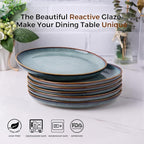 AmorArc Ceramic Dinner Plates Set of 6, 10.5 Inch Handmade Reactive Glaze Stoneware Plates, Rustic Shape Dinnerware Dish Set for Kitchen, Microwave & Dishwasher Safe, Scratch Resistant