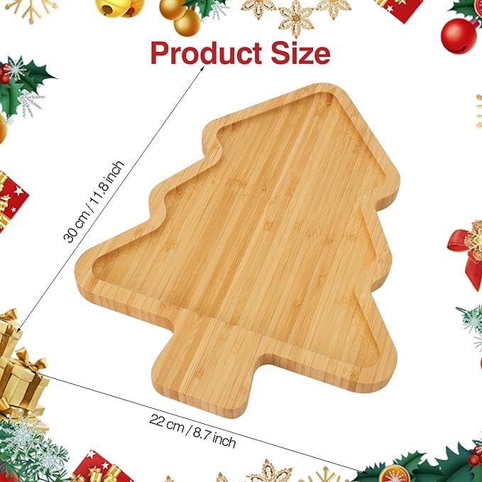 WILLKOMMEN Christmas Serving Tray, Bamboo Christmas Tree Serving Platter, Charcuterie Board Serving Dishes 11.8" x 8.7" for Party Cookie Fruit Tray Cheese Board Plate