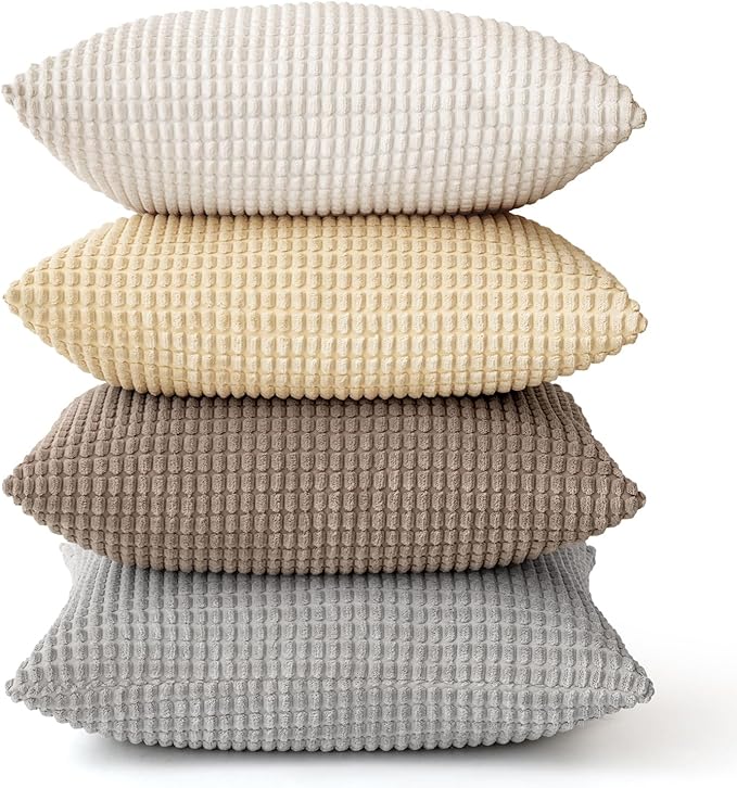 MIULEE Neutral Harmony Decorative Pillow Covers 18x18 Inch Set of 4 Rustic Farmhouse Boho Soft Throw Pillows Corduroy Couch Pillowcases Nordic Home Decor for Sofa Living Room Bed