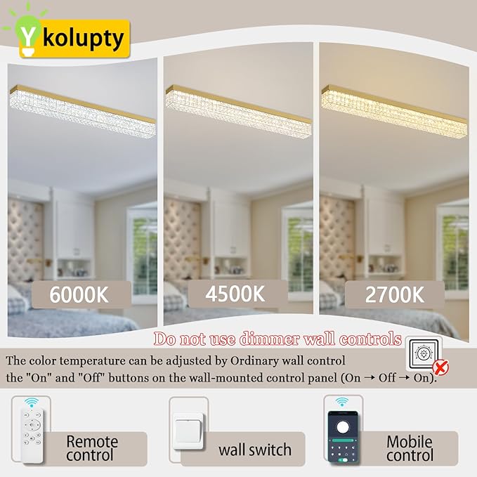 L48 Rectangular Chandelier Flush Mount Rectangle Chandelier Modern K9 Crystal Chandeliers Light Fixture for Dining Room Bedroom Bar Gold Crystal Ceiling Lights