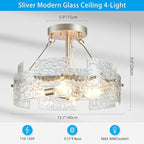 XINGQI Drum Ceiling Lights for Dining Room 4-Light Modern Farmhouse Water Ripple Glass Sliver Ceiling Lighting Fixture 15.7" Bedroom Living Room Hallway Entryway