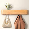 Pack Coat Rack Wall Mount Hidden Key Rack Entryway Hooks Solid Wood Veneer Panel Coat Hanger Wall Shelf with Hook Stainless Steel for Bedroom Kitchen Hallway Bathroom (Oak, 5 Hooks)