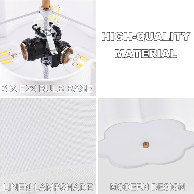 Modern Semi Flush Mount Ceiling Light Modern Gold 3-Lights Drum Ceiling Lighting Fixture Vintage Linen Golden Ceiling Lamp for Laundry Room, Kitchen, Basement, Dining Room, Bedroom