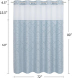 Boho FogBlue Woven Fabric Shower Curtain with 72 x 80 Modern Farmhouse, No Hooks Tufted Chevron Striped Shabby Chic Textured, Minimalist Cloth Curtain for Bathroom, Hotel Decor