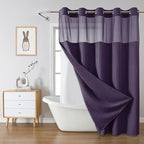 Purple Long No Hook Waffle Weave Shower Curtain with snap-in Liner Replacement, 230GSM Waterproof Fabric Hotel Shower Curtain Set for Bathroom, Through Mesh Top Window,71Wx80H